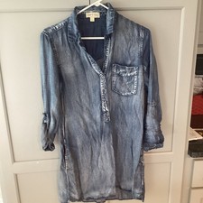 Anthropologie Cloth & StoneTencel  Denim Long Roll Tab  Sleeve Dress  Size S