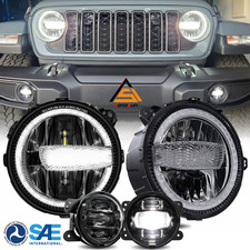 9 Led Halo Drl Headlight 4 Fog Lamp For Jeep Wrangler Gladiator Jl 2018-24