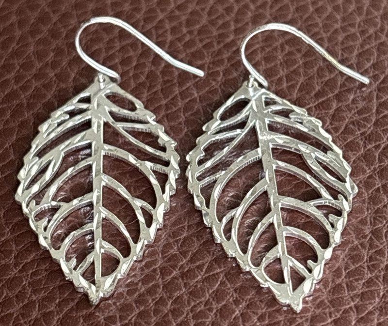 Long & Wide Dangle Leaves Leaf Cutout Design 925 Sterling 2" Pierced Earrings