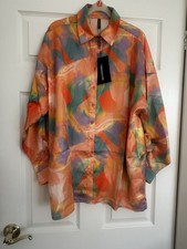 Ladies  12 PrettyLittleThing | Orange Multicolor  Oversize Satin  beach shirt  