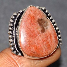925 Silver Plated Sunstone Ring Handmade Jewelry Size US 7 MJ