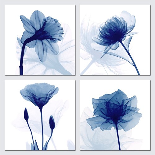 Blue Flickering Flower Modern Abstract Paintings Canvas Wall Art ...