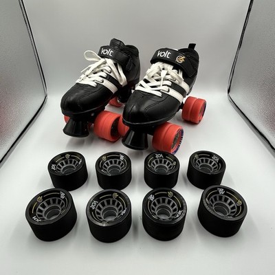 Riedell Volt Quad Roller Derby Speed Skates Men's Size 5 Black White + 8 Wheels