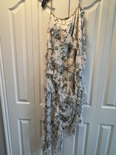 $495 MISA Los Angeles ILYSA MID-LENGTH DRESS Size Med White Floral Sage - Picture 9 of 13