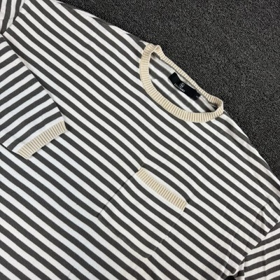 Lillusory 100% Cotton Womens Small Striped Knit Sweater Taupe Ivory Pocket