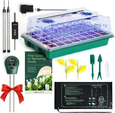 Seed Starter Kit W/ Grow Lights & Heat Mat   40-Cell Seed Starter Tray Humidity