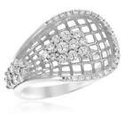 14K White Gold Pave Diamond Mesh Cluster Diamond Right Hand Cocktail Ring