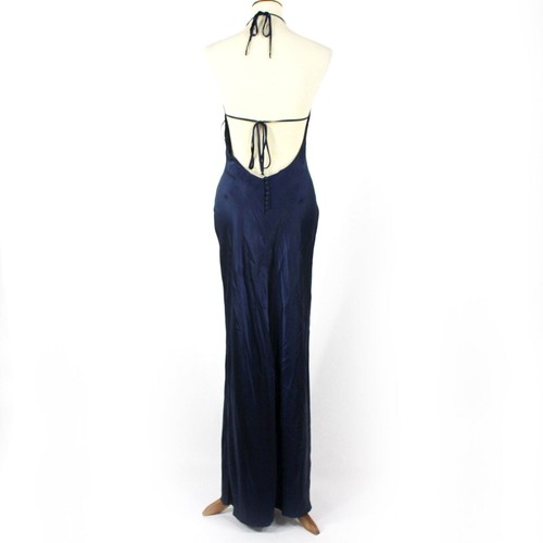 Reformation Jeany marineblau Seide Neckholder Maxikleid Medium NEU Satin hinten offen Kleid - Bild 5 von 7
