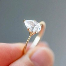1Ct Pear Cut Lab-Created Diamond Solitaire Wedding Ring 14K Yellow Gold Plated