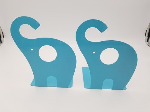 Pair Blue Elephant Nonskid Bookends Book Rack Book Organizer Bookend Metal  - Picture 1 of 2