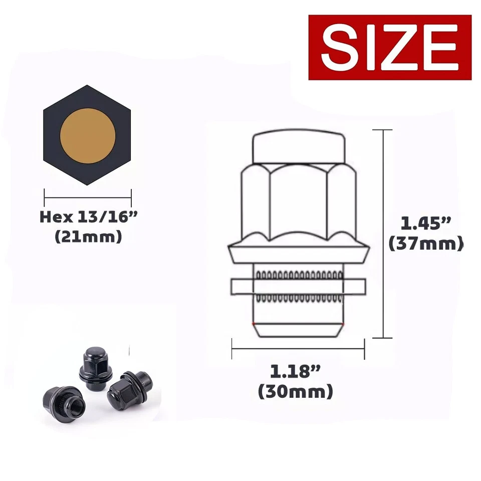 20 piezas tuercas de rueda negras OEM de fábrica 12x1,5 para Toyota Hilux 2016-2023 Foto 3 de 4