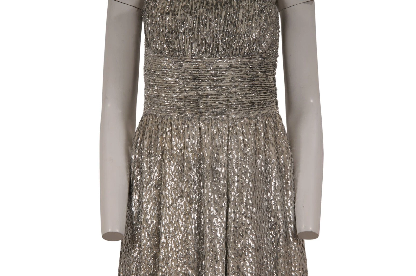 Maxi abito donna corsetto collezione Michael Kors taglia US 6 argento misto seta marrone