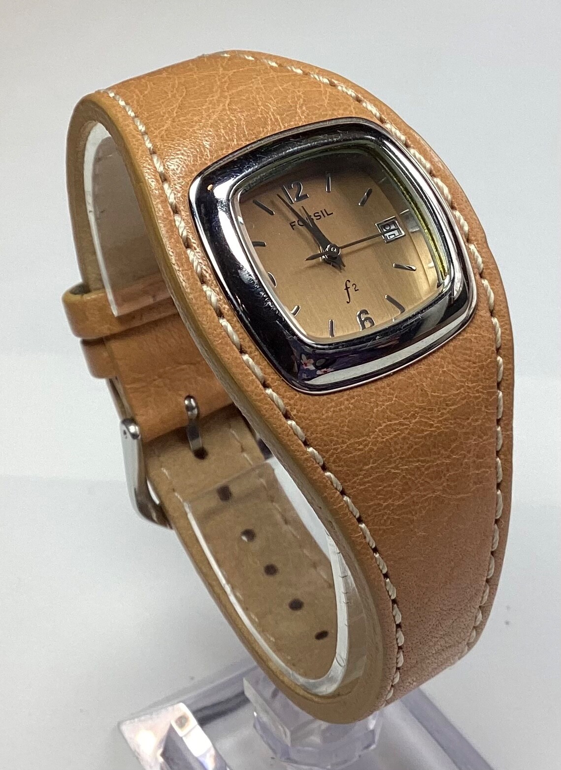 Fossil F2 Womens Watch ES9733 Silver Carmel Leather Band Date WR New Battery