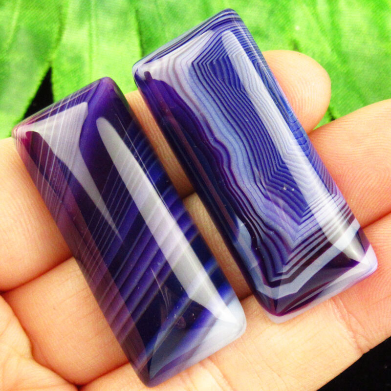 2Pcs 43x18x7mm Purple Onyx Agate Oblong Cab Cabochon Q07512