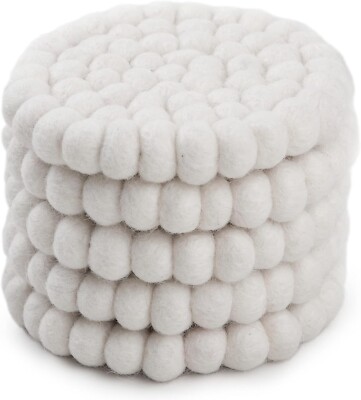 Round Felt Ball Coasters  100% Merino Wool Table Coasters - Felt Coaster Pads 5