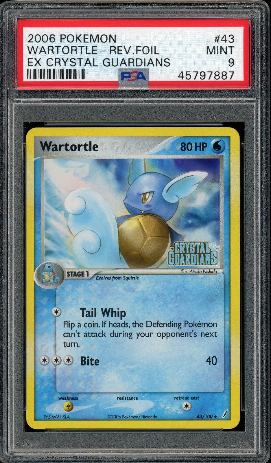 Pokémon Wartortle Reverse Holo EX Crystal Guardians 43/100 PSA 9 MINT