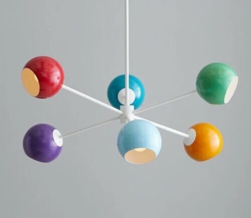 Colorful Globe Chandelier Mid Century Modern Brass Ceiling Lamps Lighting - Foto 1 di 5