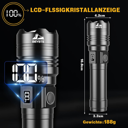 Torcia LED Potente Professionale 500000 Lumens, Torcia LED Ricaricabile USB, Tor - Foto 3 di 12
