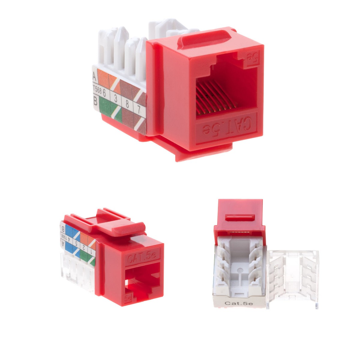 eRiNGo　1001 100 Pack Cat5e 45° Angled Keystone Jack 110 Punchdown 8P8C Red
