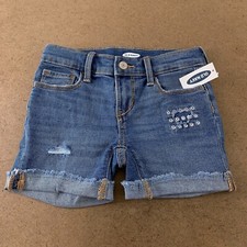Old Navy Girls Size 7 Western Star Distressed Roll-Cuff Midi Jean Shorts NWT