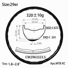 Cerchi bicicletta MTB a forma di onda in carbonio 29er 33 mm * 23,5 mm clincher senza gancio 