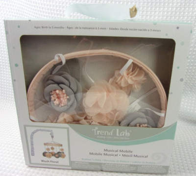 Trend Lab Blush Floral Musical Crib Mobile, Plays Brahms' Lullaby NEW DMG *Read*