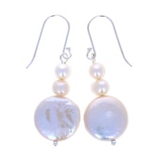 Coin Pearl Dangles Earrings, Freshwater Pearl, handmade 2-5mm, Sterling Silver