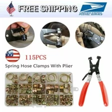 115pcs Hose Clamp Assortment Kit Steel Spring Clip Water Fuel Tube Pipe Pliers