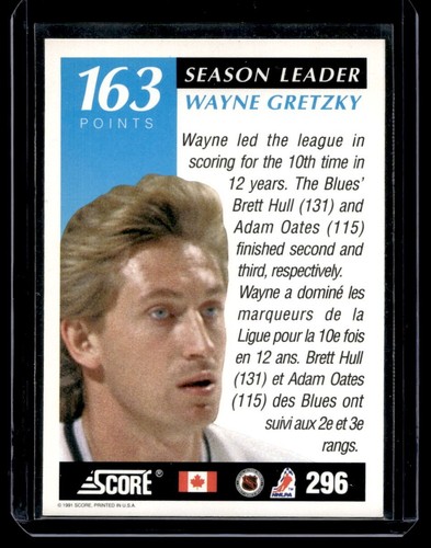 1991-92 Score Canadian Bilingual Wayne Gretzky #296 HOF - Picture 2 of 2