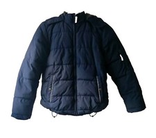 Boden Youth Waterproof Puffer Hooded Winter Coat 11-12Y Navy Blue Pockets Zipper