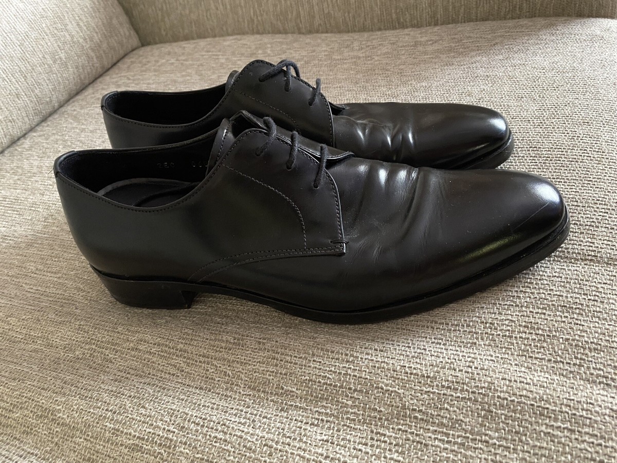 Prada Black Brushed Leather Derby Shoes Men's 6.5 | eBay