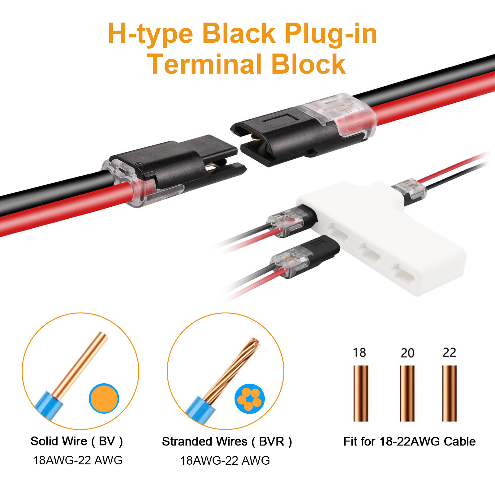 50PCS Double-Wire Cable Plug-in Connector with Locking Buckle, AWG 18-22