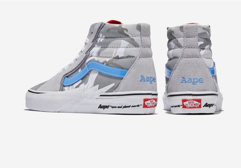 VANS x AAPE SK8-HI BOLT★コラボ★兼用★AAPE GREY/BLUE Vans X Aape SK8-Hi Bolt Grey Blue men's sneakers VN0A5JIVY31