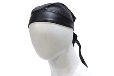 Leather Vented Biker Skull Cap Black, Chopper USA Genuine Cowhide- Free Shipping