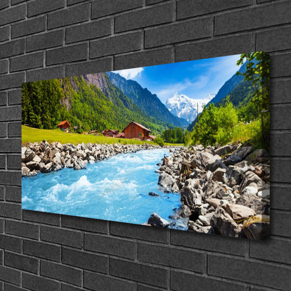 Impression 100x50 paysage montagnes sur toile premium avec châssis bois