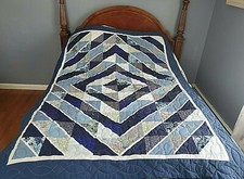 Beautiful New Hand Quilted Shades of Blue "Radiant" Pattern Patchwork Quilt