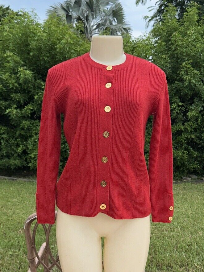 MAGLIONE YVES SAINT LAURENT LANA ROSSO MANICA LUNGA BOTTONI ORO TG S M MADE IN ITALY