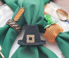 PILGRIM FEAST 3 NAPKIN RINGS THANKSGIVING PLASTIC CANVAS PATTERN INSTRUCTIONS