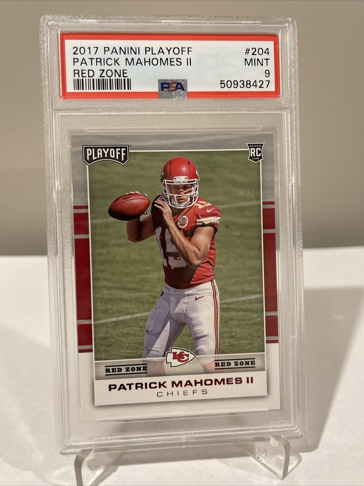 2017 Panini Playoff #204 Patrick Mahomes II Red Zone RC Rookie PSA 9 MT SB 3peat