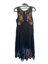 Free People Women’s Small Black Lace Rose Embroidered Hi Low Sleeveless Dress