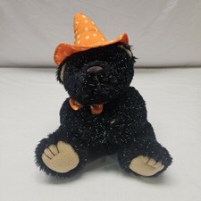 Halloween Black Sparkly Witch Teddy Bear Plush Stuffed Animal Orange Wizard Hat