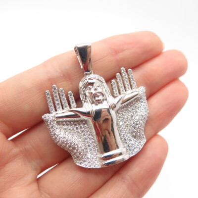 925 Sterling Silver C Z Jesus Hands Religious Pendant | eBay