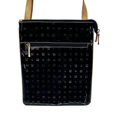 Arcadia Crossbody Bag Women Black Patent Leather Embossed Logo Made in Italy