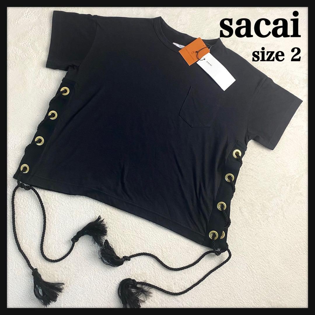 SACAI X NIKE T shirt Sacai difficile da trovare manica corta nera disegno corda laterale M