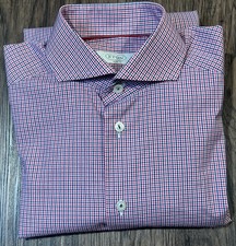 ETON Dress Shirt Men's Size 15.5 Slim Pink Blue Geometric Cotton Spread Collar