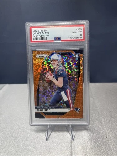 2024 Panini Prizm - Drake Maye #329 Orange Disco Prizm (RC) PSA 8