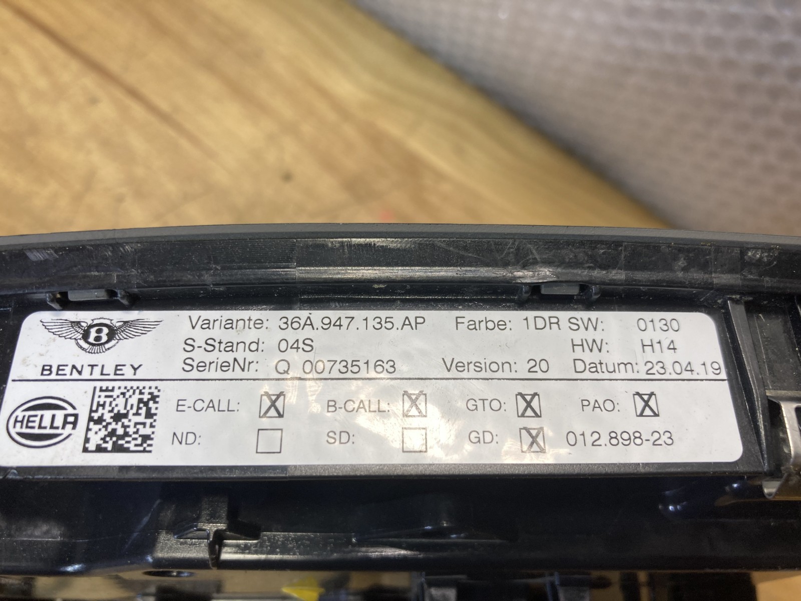 2016-2020 Bentley Bentayga Overhead Dome Light OEM 36A959613 36A947135 5Q0951177