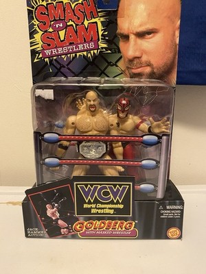 1999 Toy Biz WCW Smash 'n Slam Wrestlers Goldberg W/ Masked Wrestler Brand New!