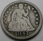 Photo of a 1847-P Seated Liberty Dime from an eBay listing that sold on Jul 12, 2026
