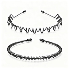 Metal Headband for Men, Zig Zag Wire Hair Band, Black Non Slip 2 Pcs Metal